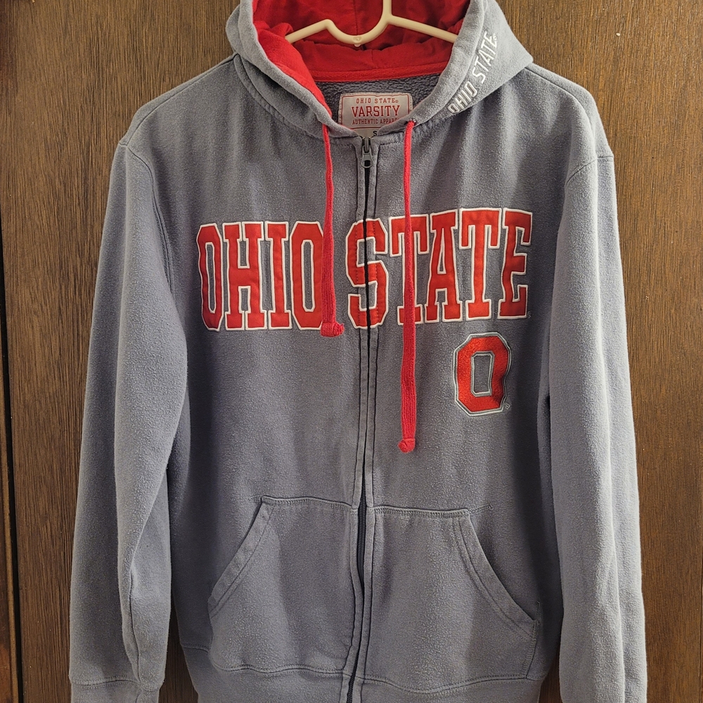 Varsity Ohio‎ State Gray & Red Full-Zip Hoodie Embroidered